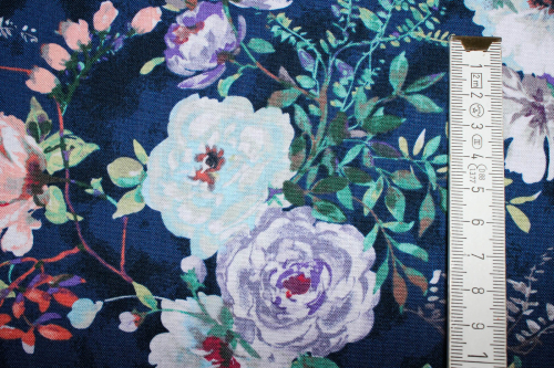 Preview: Designer-Baumwollstoff GARDEN ROSES navy (10 cm)